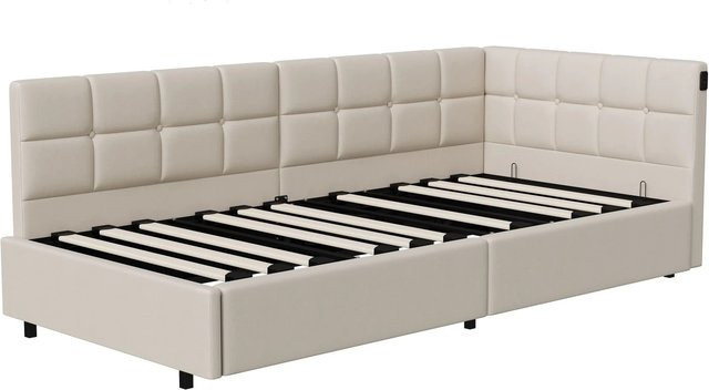 PXloue Tagesbett als Schlafsofa und Einzelbett in Beige mit LED-Beleuchtung, USB-Ladeport und Stauraum, B/T/H: 90 x 200 x 105 cm - Bild 1