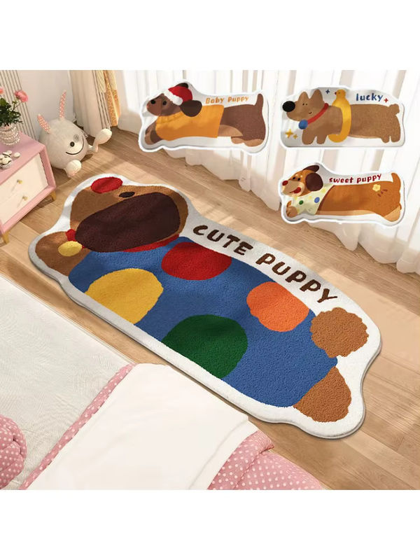 VIKAMA Retro Teppich in Dackel-Form mit Cartoon-Hund-Design, rutschfeste Bodenmatte aus Polyester für Wohnzimmer, Küche oder Eingangsbereich, Mehrfarbig - Bild 4