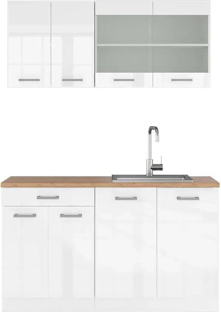 Vicco R-Line Singleküche Weiß Hochglanz und Eiche modern, Breite: 140 cm - Bild 1