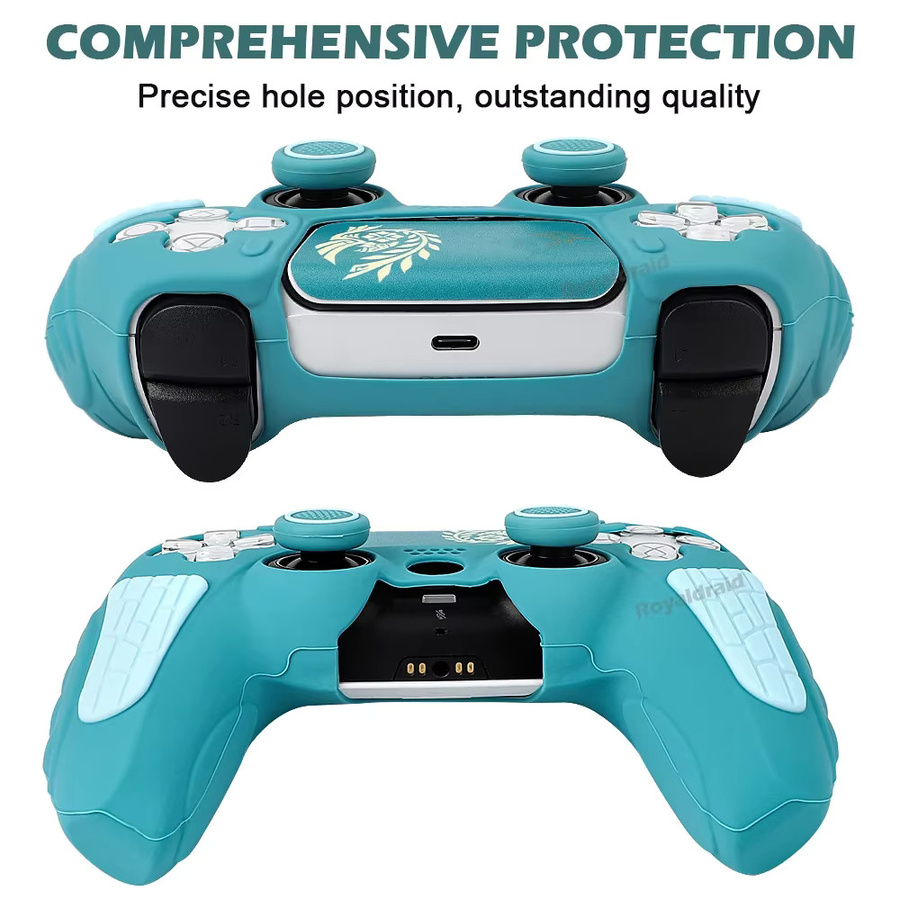 Pogopirate Anti-Rutsch-Silikonhülle für PS5-Controller in Blau und Türkis inklusive Touchpad-Aufkleber - Bild 3