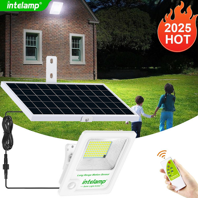 Intelamp Solar Flutlicht mit Bewegungsmelder und Fernbedienung, 3000 Lumen, Wasserdichtes Outdoor Solarlicht in Weiß für Garten, Wand und Hof - Bild 1