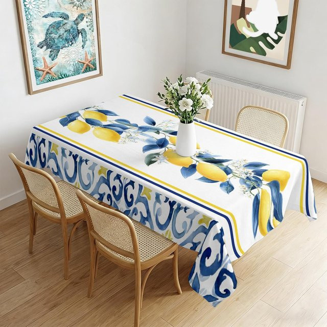 Rechteckige Tischdecke von JMG Household Supplies mit Zitronen- und Marokkanischem Geometrie-Print, weiß, B/T: 160 x 100 cm - Bild 1