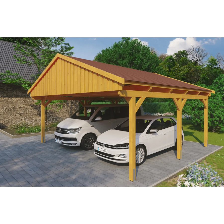 Skan Holz Carport Fichtelberg aus Fichte und Leimholz in Beige mit spitzer Dachform, B/T: 618 x 566 cm, Höhe: 362 cm - Bild 2