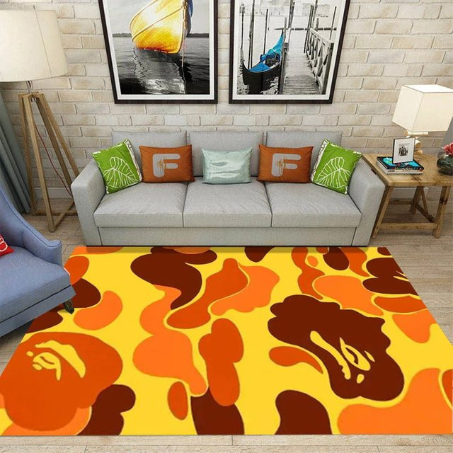 VIKAMA Camouflage-Teppich mit Animal-Print in Gelb, Braun und Orange, rutschfester rechteckiger Teppich für dein Wohnzimmer - Bild 1