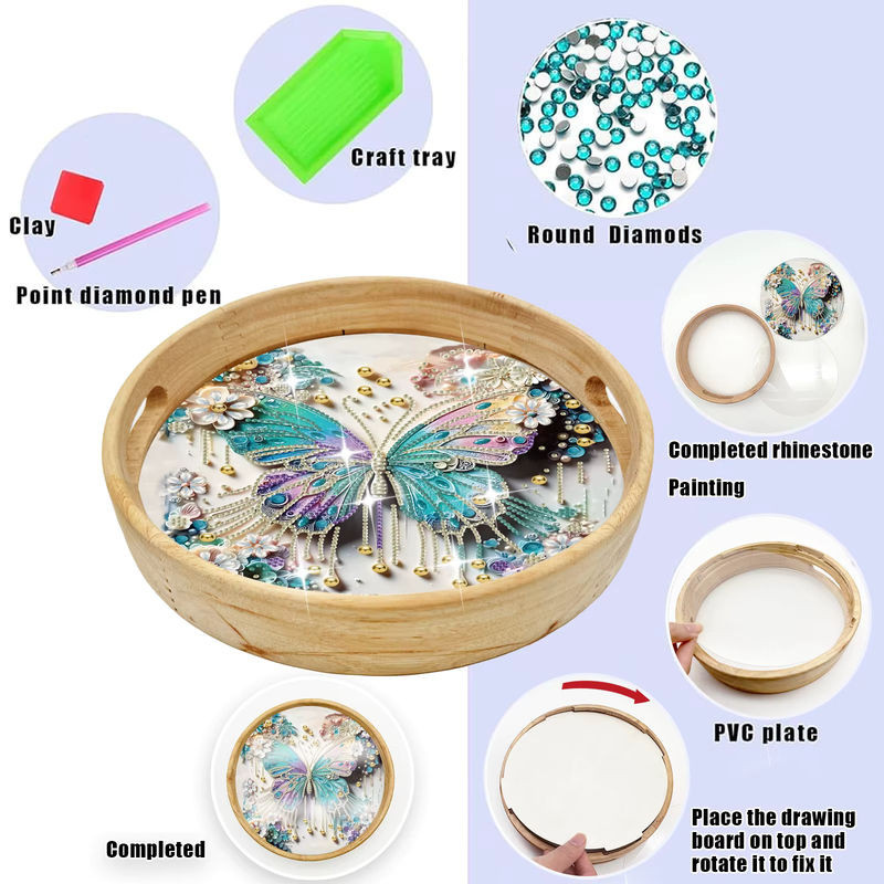 DIY Diamond Painting Set Biene auf rundem Holz Serviertablett, mehrfarbig - Bild 1