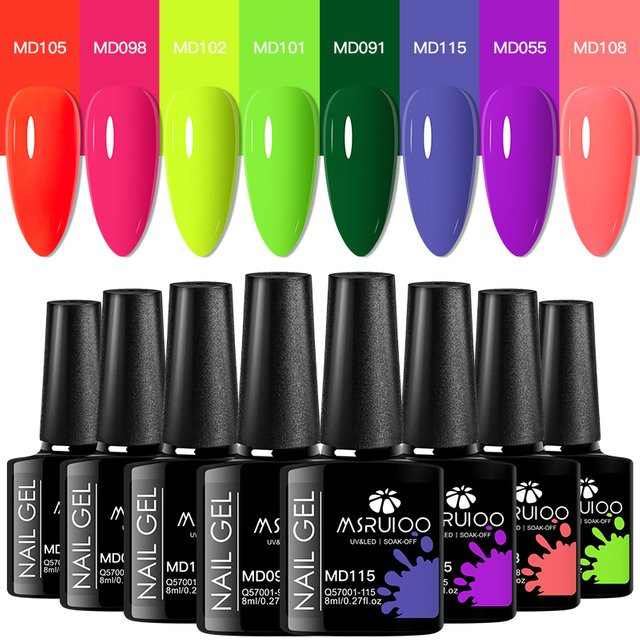 MSRUIOO UV-Gel Nagellack-Set, 8-teilig, Neon-Farben, glänzend - Bild 1