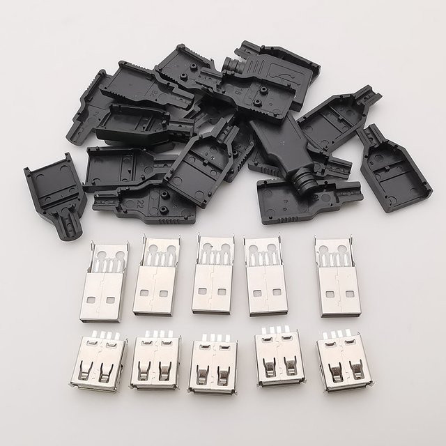 ALLiSHOP 10er Set USB 2.0 Typ A 4 Pin Montage Adapter Stecker Männlich und Weiblich in Weiß für DIY Reparatur und Datenübertragung - Bild 1