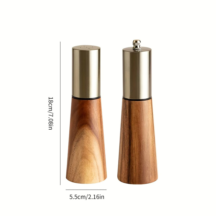 Leeseph 2-teiliges Salzstreuer-Set und Holz-Pfeffermühle mit Keramik-Mahlwerk in Braun und Gold - Bild 1
