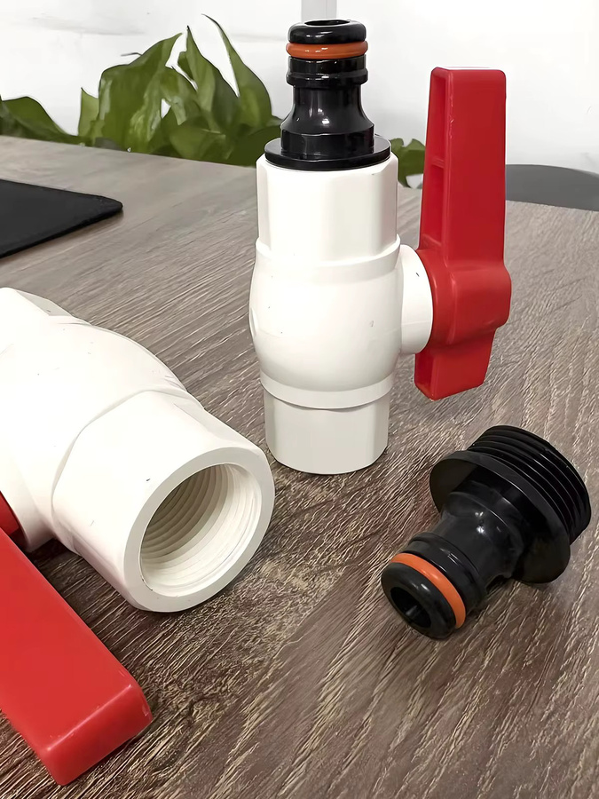 Gartenbewässerungs-Verbindungsset aus weißem PVC mit Kugelhahn und Nippel, Innengewinde G3/4'' und 1/2'' - Bild 4