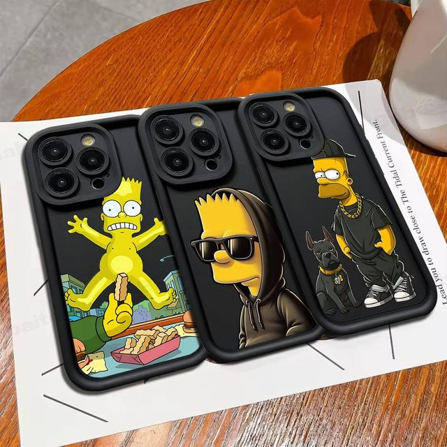 Funny Cartoon Simpsons Handyhülle aus Silikon für iPhone 11 bis iPhone 17 Pro Max in Schwarz - Bild 1