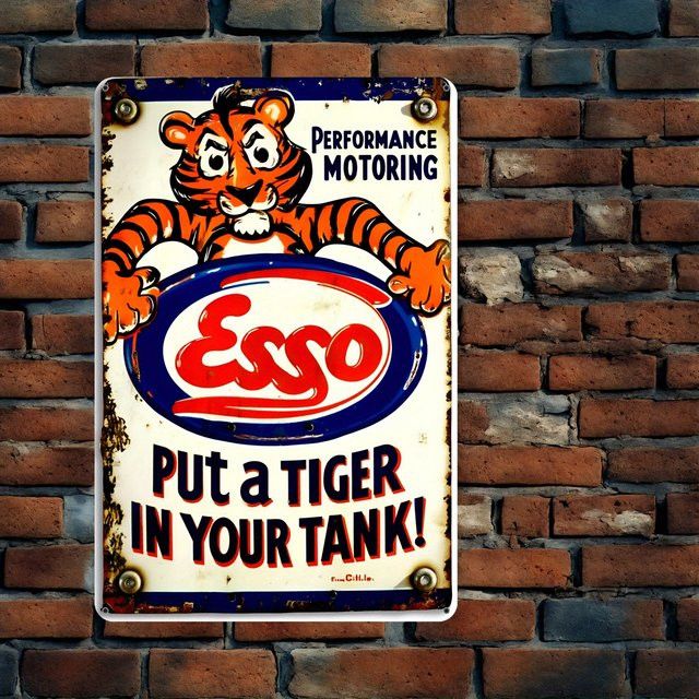 Vintage Esso Tiger Metallblechschild als Retro-Wanddekoration aus Eisen, B/H: 14,0 x 14,0 cm - Bild 1