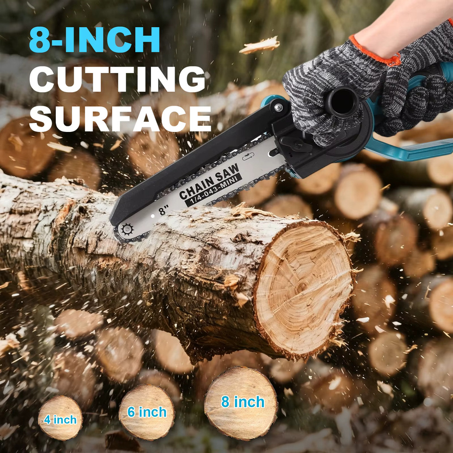 OWJHE 2-in-1 Akku-Holzsäge und Mini-Kettensäge mit 8 Zoll Schachtel, inklusive 2 Akkus und Verlängerungsstange als Astschere und Baumschneidemaschine, Blau - Bild 4