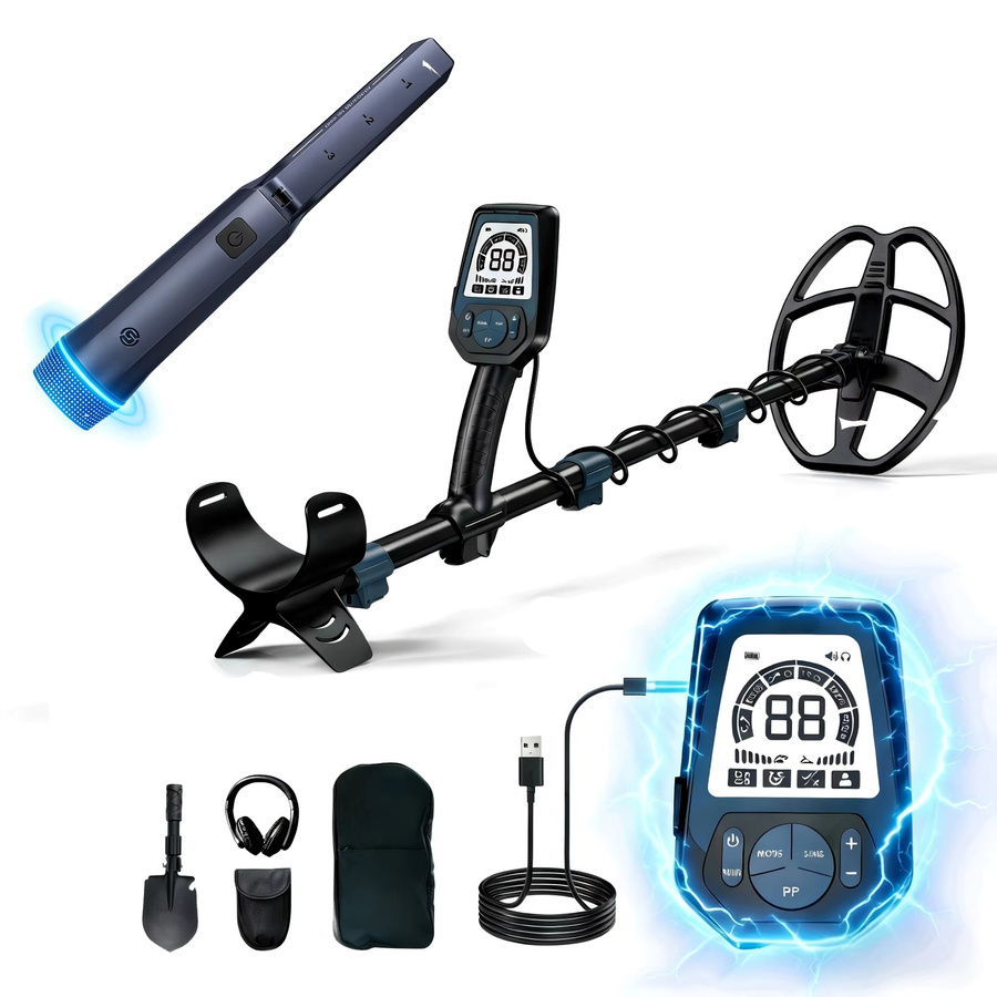 SUNPOW Unterirdischer Professioneller Metalldetektor in Schwarz und Braun mit 11 Zoll Wasserdichter DD-Spule, LCD Display und Schaufel-Set - Bild 8