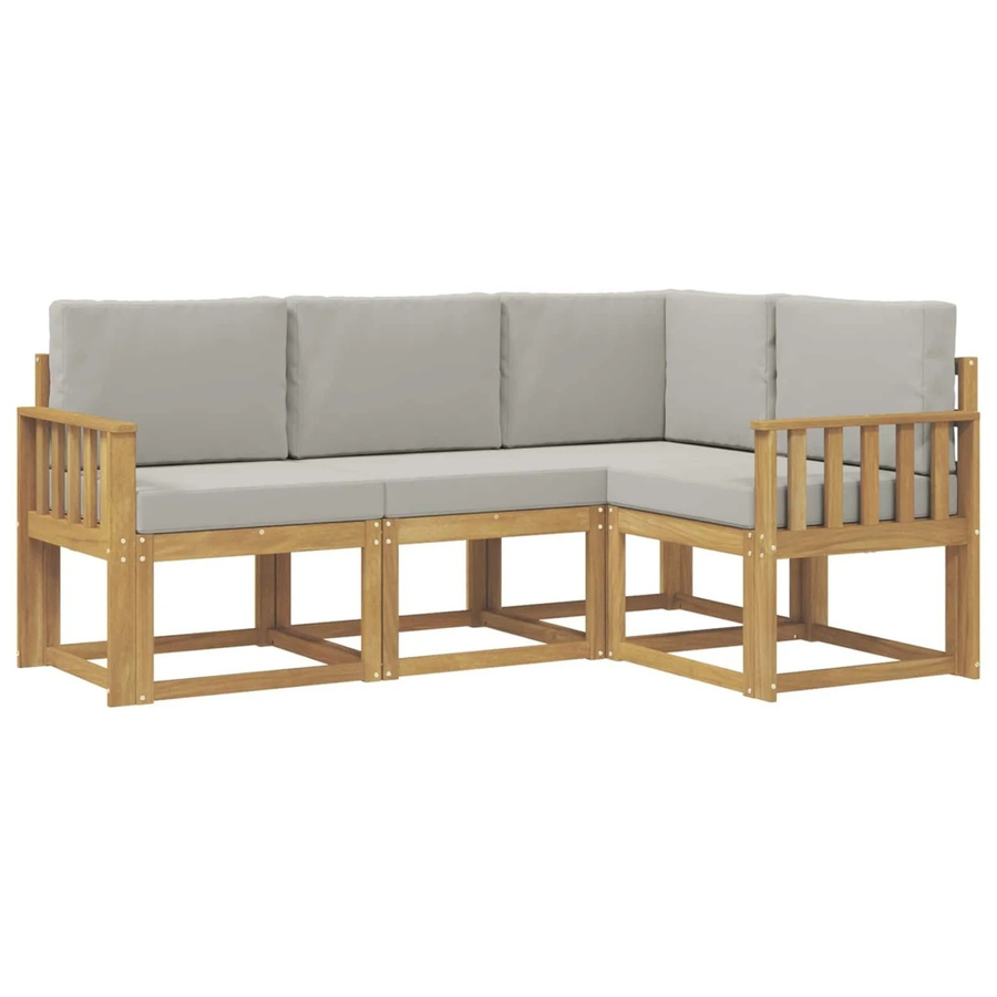 vidaXL Outdoor-Sofagarnitur 4-teilig in Weiß-Hellgrau aus Massivholz-Akazie mit Polsterung und Kissen - Bild 2