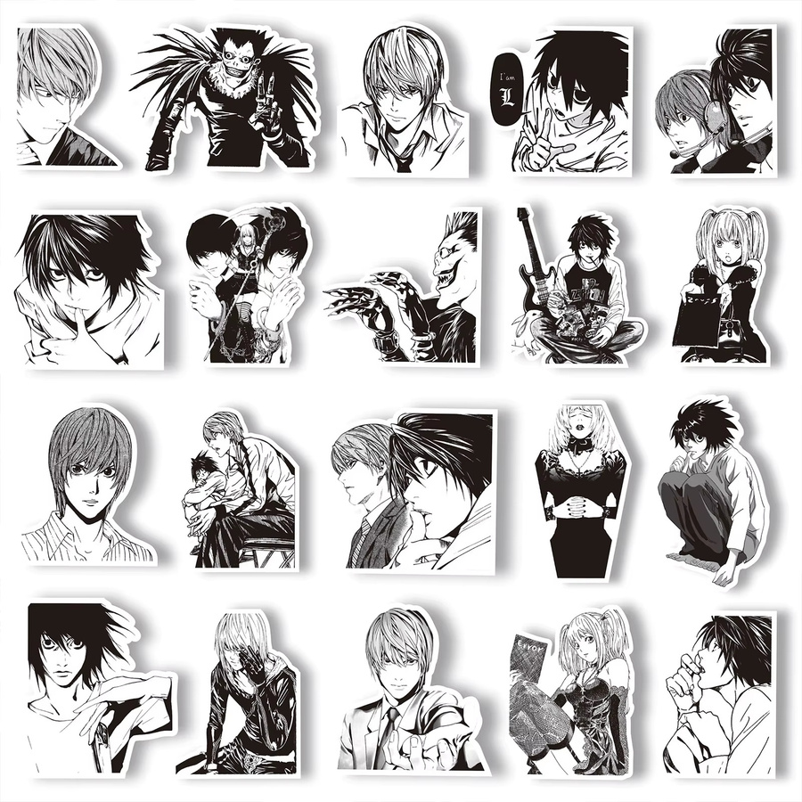 65 Stück Anime Death Note Graffiti Aufkleber in Schwarz und Weiß für Laptop, Skateboard und Scrapbooking - Bild 3
