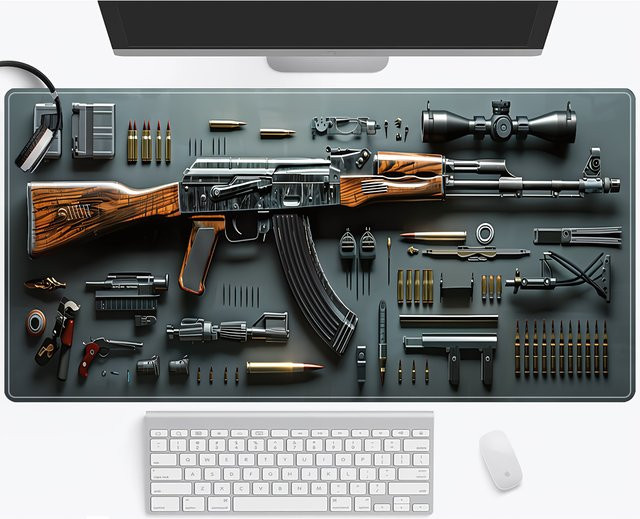 XGZ Gaming Mauspad mit Schusswaffen-Design und rutschfester Gummiunterseite - Bild 1