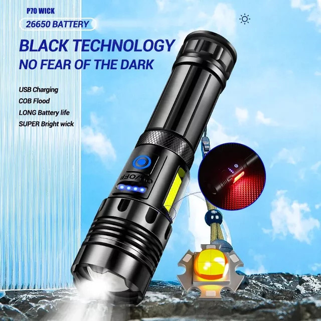 ESMARTER Taktische LED-Taschenlampe mit XHP70, USB wiederaufladbar und Power Bank Funktion, inklusive COB-Lampe, Schwarz - Bild 1