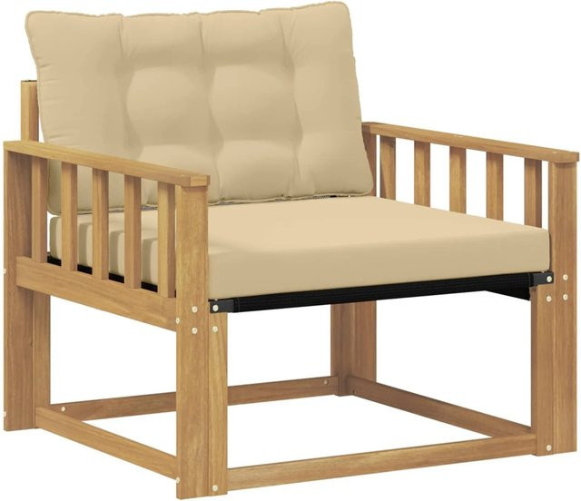 vidaXL Outdoor-Sofagarnitur aus massivem Akazienholz mit Textilene-Polstern in Weiß und Beige - Bild 1
