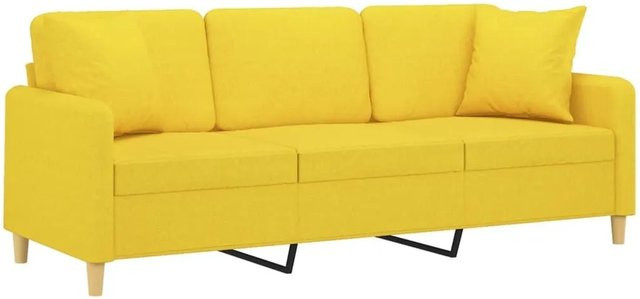 vidaXL 3-Sitzer-Sofa in Hellgelb mit Zierkissen, modernes Stoffsofa mit Metallrahmen für dein Wohnzimmer, B/T/H: 198 x 80 x 77 cm - Bild 1