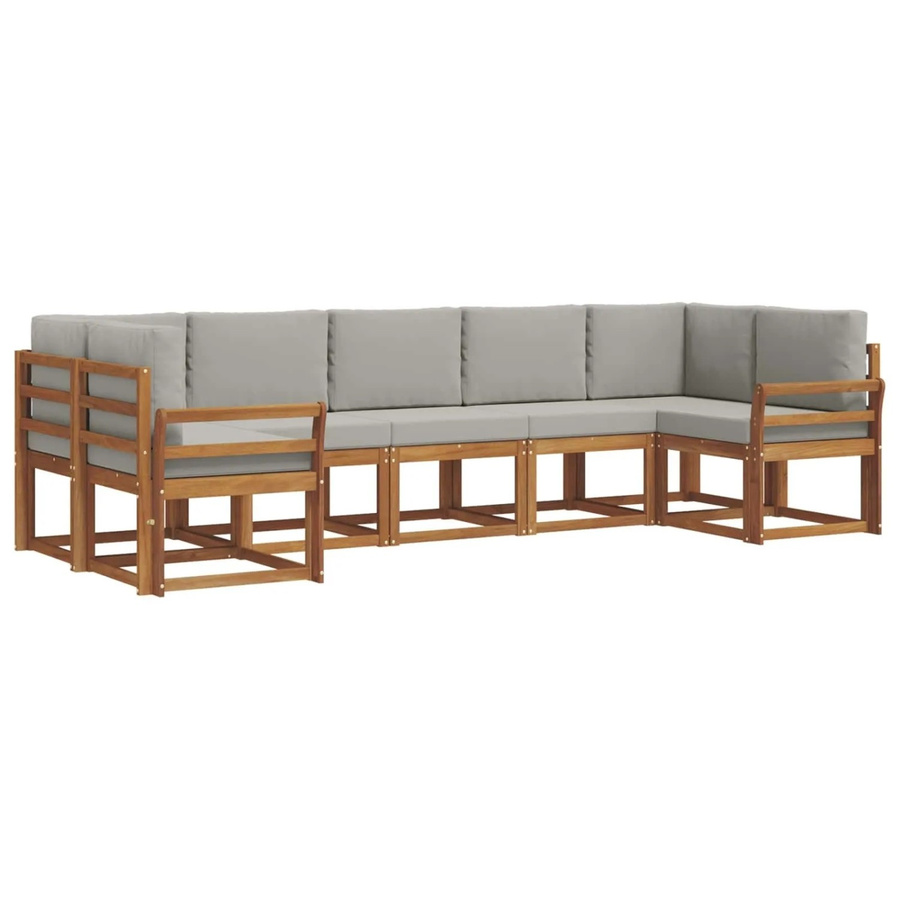 vidaXL Outdoor-Sofagarnitur aus Akazienholz in L-Form mit Kissen, 7-teilig, Grau und Natur - Bild 2