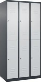 C+P Doppelstock-Spind Classic PLUS mit 3 Abteilen, Stahl, Anthrazitgrau und Lichtgrau, H x B x T: 185 x 90 x 50 cm, mit Zylinderschloss - Bild 1