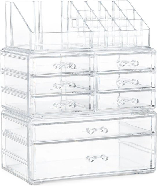 Relaxdays Make Up Organizer aus Acryl in Transparent mit 8 Schubladen, stapelbar, B/T/H: 30 x 24 x 14 cm - Bild 1