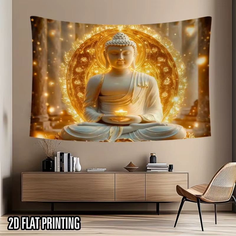 VIKAMA Zen Wandteppich Goldener Buddha als orientalische Dekoration für Meditationsräume und Teeräume - Bild 2