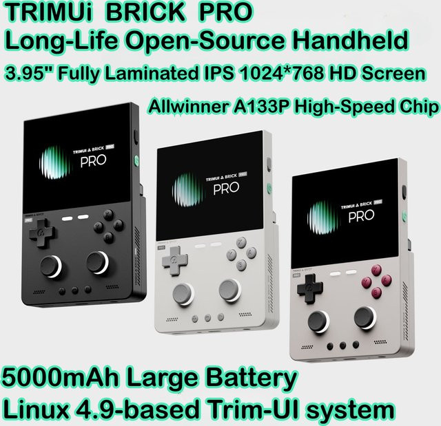 Trimui Brick Pro Retro Handheld-Spielkonsole in Schwarz mit 3,95 Zoll IPS-Bildschirm, WLAN und Bluetooth - Bild 1