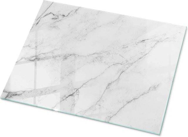Tulup Couchtischplatte aus Glas mit weißem Marmoroberflächenmuster, rechteckig, B: 80 cm, T: 60 cm - Bild 1