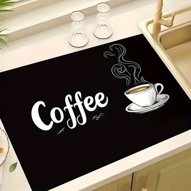 Saugfähige Kaffeemaschinenmatte von VIKAMA in Schwarz mit rutschfester Gummiunterseite und Antifouling-Design für Kaffeemaschinen und Küchenspülen - Bild 1