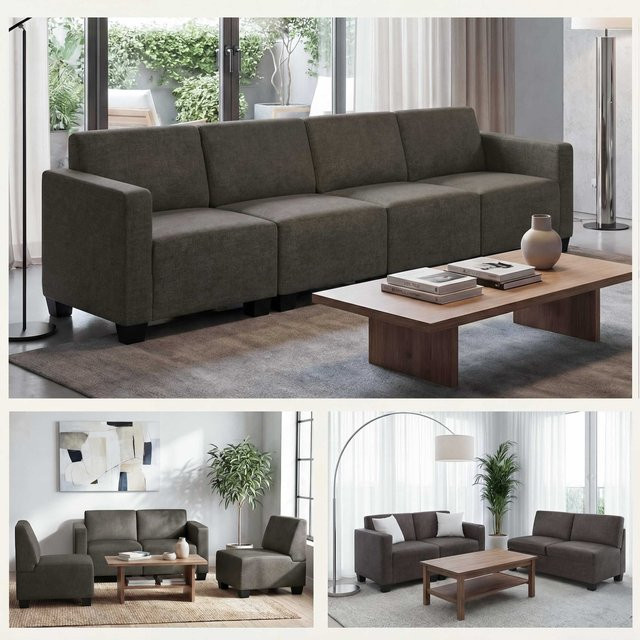Modularer 4-Sitzer Sofa Couch Moncalieri von MCW in Braun mit Textilbezug - Bild 1