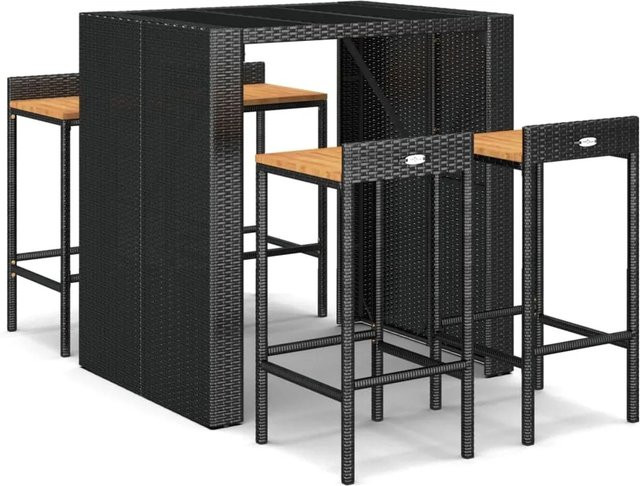 vidaXL 5-tlg Gartenbar-Set Modell 9 in Schwarz aus Poly Rattan und Akazienholz mit Hartglas-Tischplatte - Bild 1