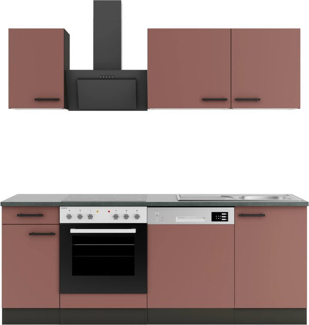 OPTIFIT Nizza407 Küchenzeile in Rostrot mit modernem Design und melaminbeschichteten Qualitätsspanplatten, Breite: 210 cm - Bild 1