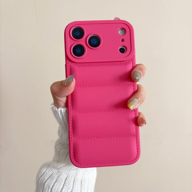 Stoßfeste Daunenjacke Handyhülle für Apple iPhone 17 16 15 14 13 12 11 Pro Max Plus in Pink - Bild 1