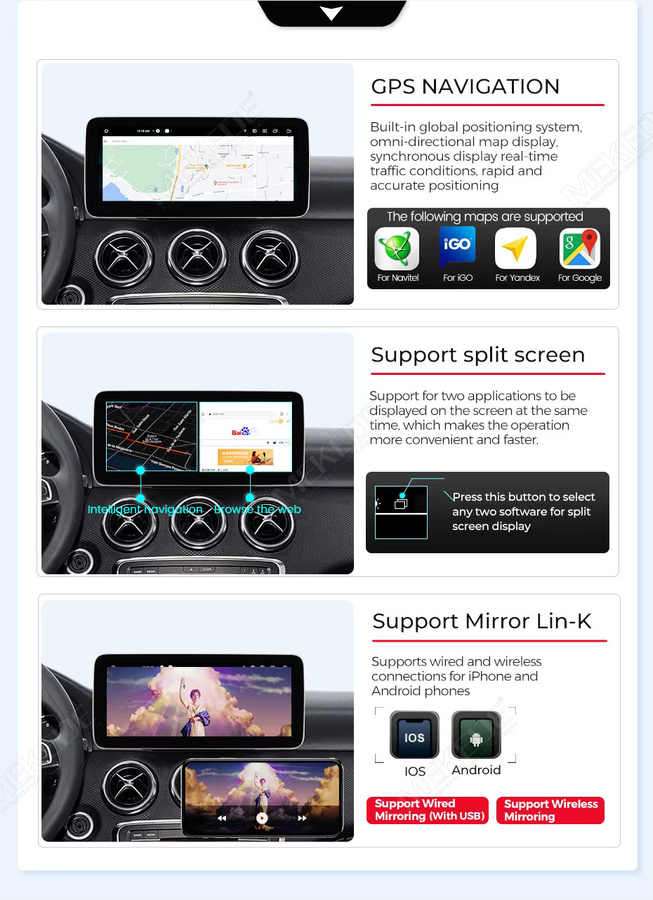MEKEDE Android 15 Autoradio mit Wireless CarPlay und Android Auto für Mercedes Benz W205 GLC C V Klasse W447, 4G WLAN GPS Navigation, Schwarz - Bild 3