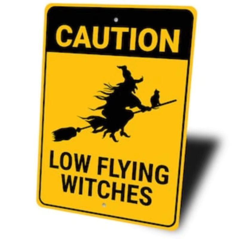 HELLOYOUNG Halloween Dekoration Fliegende Hexe aus Metall in Gelb Wandmontiert - Bild 2