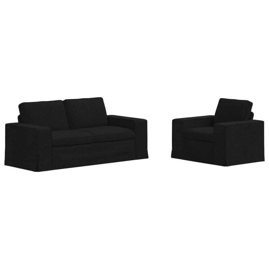 vidaXL 2-teiliges Sofa Schwarz aus Stoff mit Metallrahmen und Armlehnen, B/T/H: 182 x 80 x 82 cm und 103 x 80 x 82 cm - Bild 2