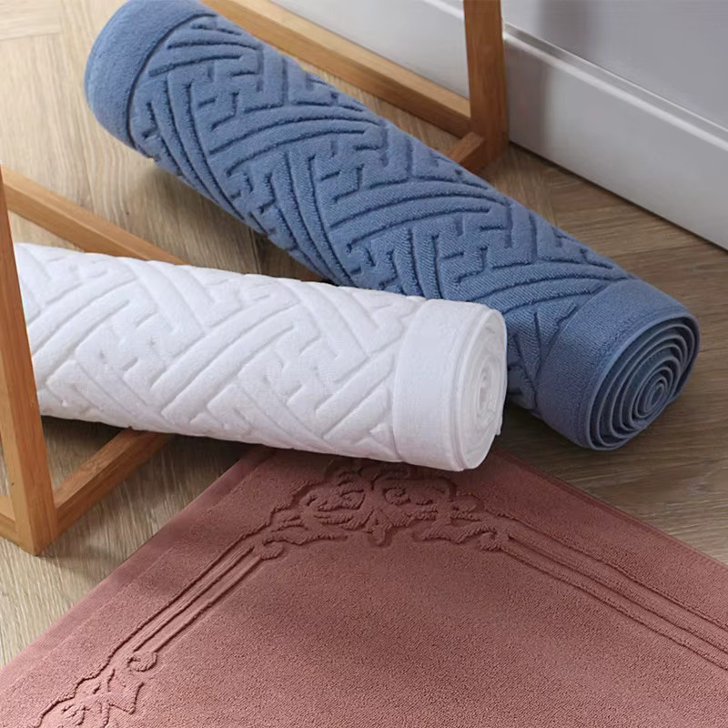 EGW Badematte aus 100% Baumwolle mit blauem Jacquard-Blumenmuster, rutschfest und wasserabsorbierend, B/T: 70 x 45 cm - Bild 4