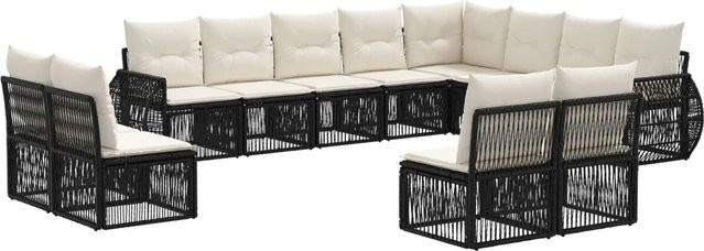 vidaXL Gartensofa-Set 12-tlg. in U-Form aus Poly-Rattan und Metall, Schwarz und Cremeweiß mit Polstern und abnehmbaren Bezügen - Bild 1