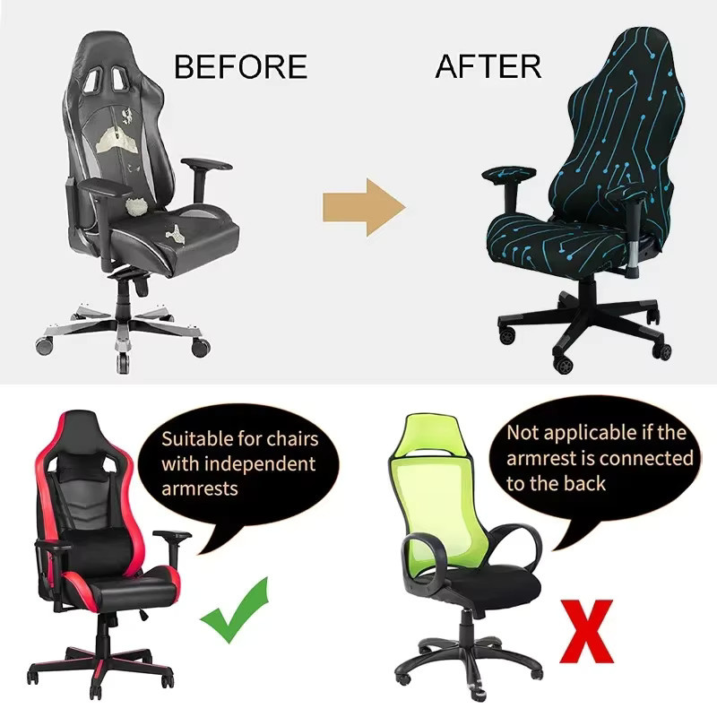 Hogar Gaming-Sessel-Sitzbezug aus elastischer Milchseide, 4er-Set mit neuen Drucken - Bild 3