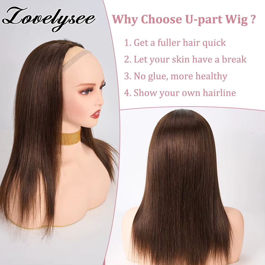 Lovelysee Echthaar Perücke mit Clip-in-Haarverlängerungen, braun, Damen - Bild 2