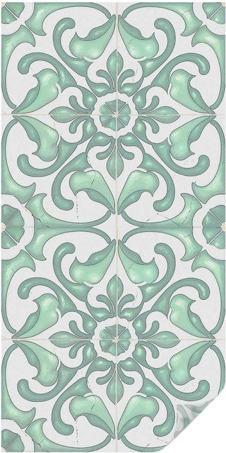 Tulup Buntglasfolie Grüne Symmetrie in Buntglasoptik, Farbe: Grün, Breite: 50 cm, Höhe: 100 cm - Bild 1