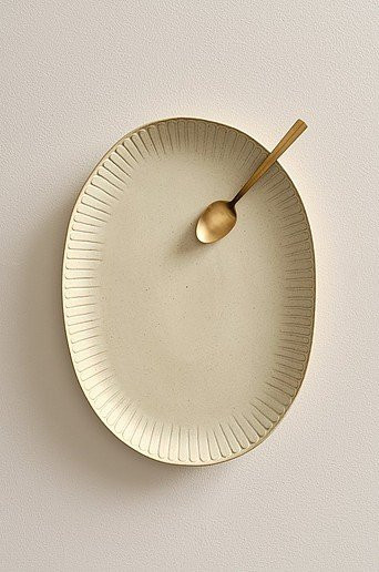 Jotex ALVIA Servierteller aus Keramik, oval, beige, B: 43,5 cm, T: 32,5 cm - Bild 1