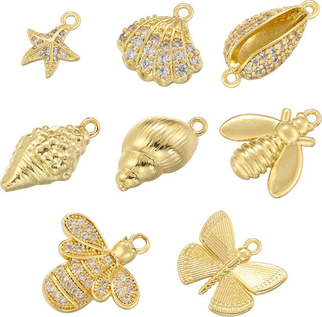 ZHUKOU Mini-Anhänger Messing, Gold, Muschel/Seestern/Biene/Schmetterling - Bild 1