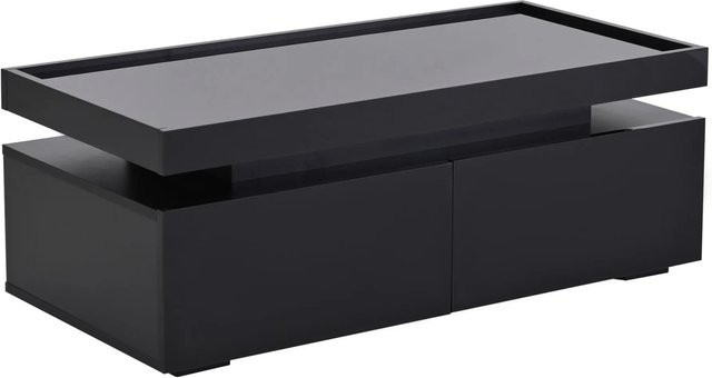 okwish Couchtisch mit LED und 2 Schubladen in Schwarz, minimalistisches Design, B/T/H: 95 x 45 x 26 cm - Bild 1