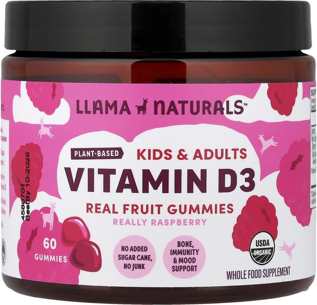 Llama Naturals Pflanzliches Vitamin D3 Fruchtgummis Himbeere 60 Stück - Bild 1