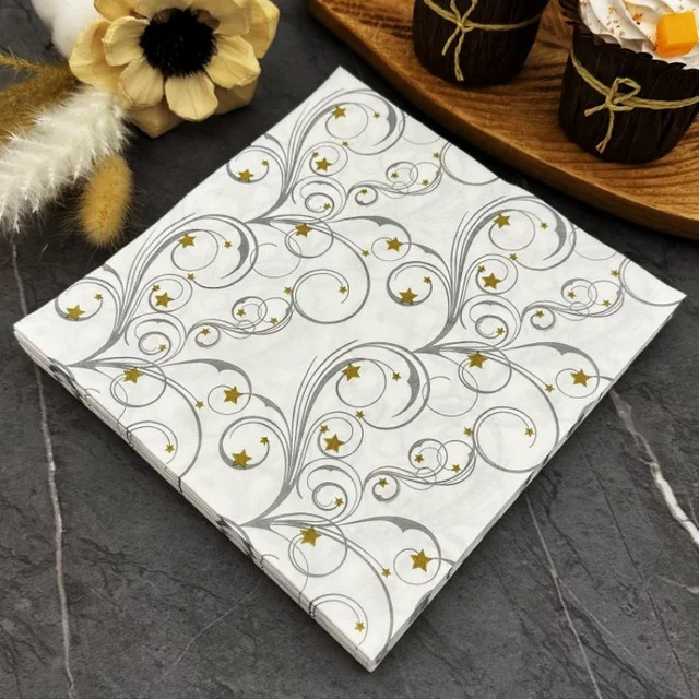 GUANYAO Einweg-Papierservietten mit Goldsternmuster in Weiß, 20 Stück, 33 cm - Bild 1