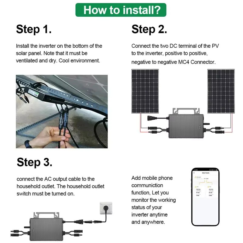Sukflow Solar-Wechselrichter 800 W/2400 W Plug-and-Play DC-zu-AC-Stromwandler für Solarpanels im Außenbereich - Bild 3