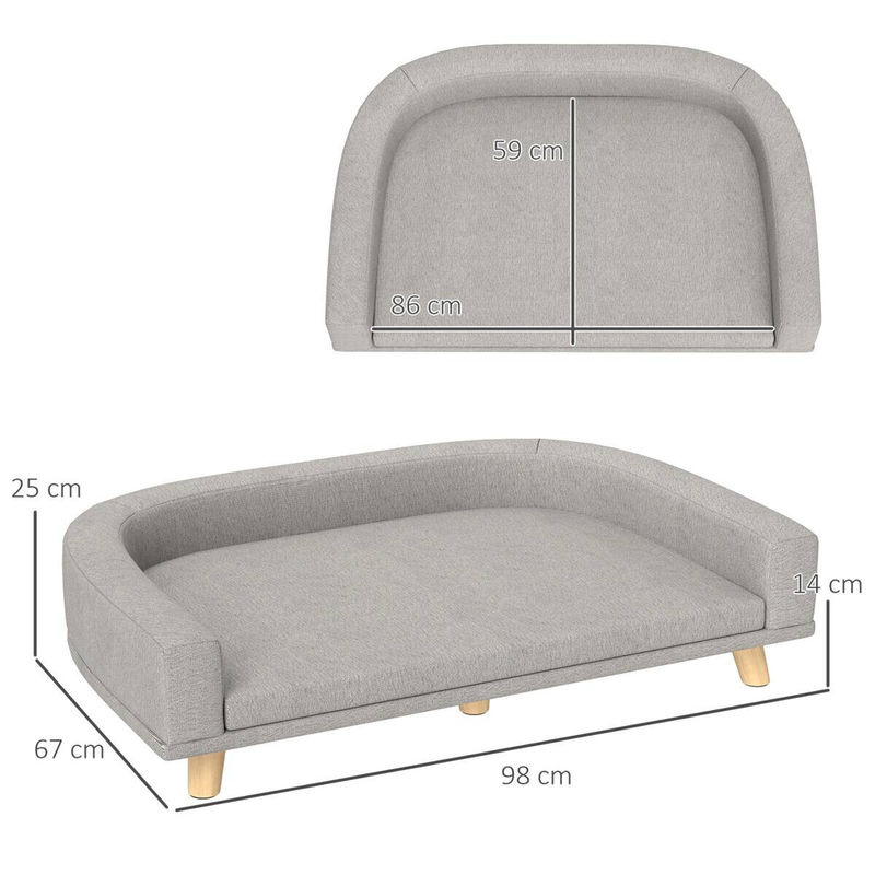 PawHut Hundesofa Grau mit Kissen und Kiefernholzbeinen, B/T/H: 98 x 67 x 25 cm - Bild 4
