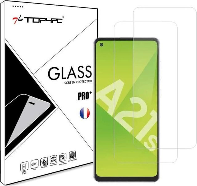 Top4pc Displayschutzfolie aus gehärtetem Glas für Samsung Galaxy A21s, 2er-Pack, transparent, Härte 9H - Bild 1